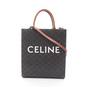 Celine Vertical Cabas Triomphe Tote Bag Canvas Leather Black Brown